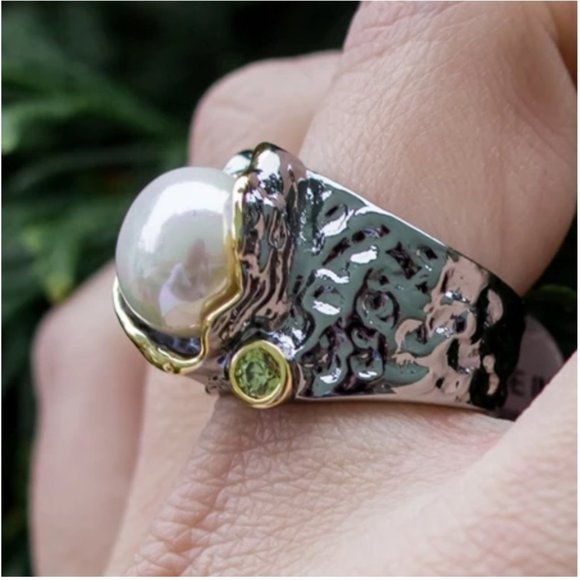 NEW Italian Jewelry Olivine Pearl Ring - Picture 9 of 14
